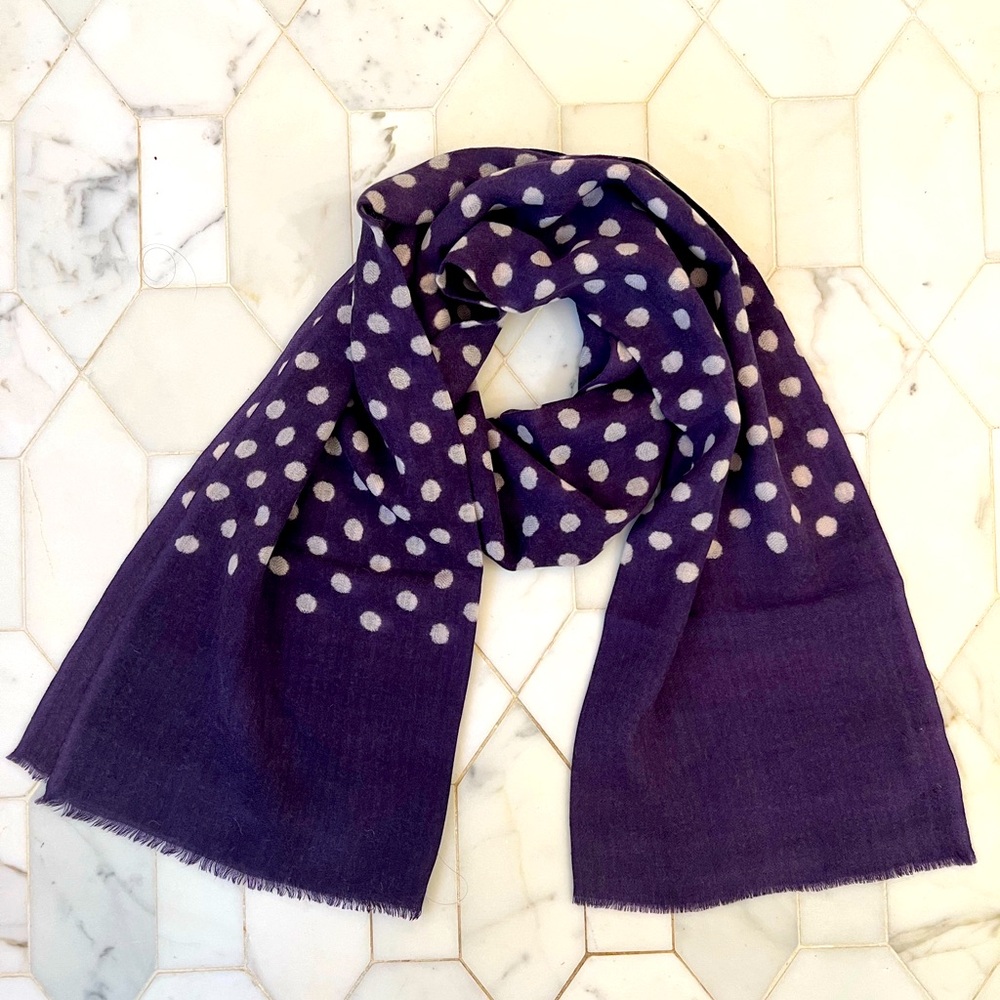NEW INOUI scarf wool and silk white polka dot in purple